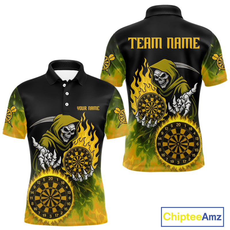 Custom Yellow Flames Dartboard Horror Grim Reaper Dart Men Polo Jerseys Outfits Dart Shirt NYN1660