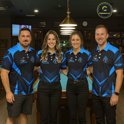 Blue Flaming 8 Ball Pool Polo & 1/4-Zip Team Shirt For Women Custom Billiards Ball Apparel NYN2465