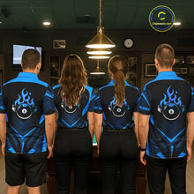Load image into Gallery viewer, Blue Flaming 8 Ball Pool Polo &amp; 1/4-Zip Team Shirt For Men Custom Billiards Ball Apparel NYN2465