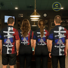 Load image into Gallery viewer, Skull Hoding 9 Ball &amp; 8 Ball Pool Women Billiard Team Shirt Custom Blue &amp; Red Billiards Ball Apparel NYN2468