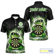 Load image into Gallery viewer, White And Green Funny Crocodile Hold Dartboard Dart Polo Shirts For Men Custom Dart Team Shirts NYN2675