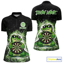 Load image into Gallery viewer, White And Green Funny Crocodile Hold Dartboard Dart 1/4-Zip Shirts For Women Custom Dart Team Shirts NYN2675