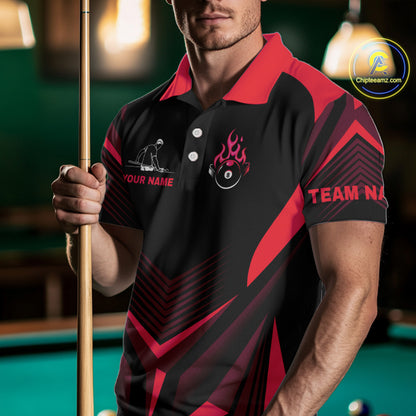 Red Flaming 8 Ball Pool Polo & 1/4-Zip Team Shirt For Men Custom Billiards Ball Apparel NYN2831
