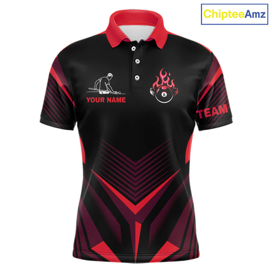 Red Flaming 8 Ball Pool Polo & 1/4-Zip Team Shirt For Men Custom Billiards Ball Apparel NYN2831