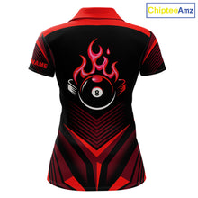 Load image into Gallery viewer, Red Flaming 8 Ball Pool Polo &amp; 1/4-Zip Team Shirt For Women Custom Billiards Ball Apparel NYN2831