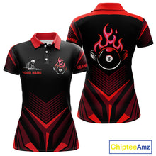 Load image into Gallery viewer, Red Flaming 8 Ball Pool Polo &amp; 1/4-Zip Team Shirt For Women Custom Billiards Ball Apparel NYN2831