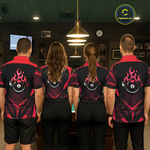 Load image into Gallery viewer, Red Flaming 8 Ball Pool Polo &amp; 1/4-Zip Team Shirt For Women Custom Billiards Ball Apparel NYN2831