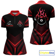 Load image into Gallery viewer, Red Flaming 8 Ball Pool Polo &amp; 1/4-Zip Team Shirt For Women Custom Billiards Ball Apparel NYN2831