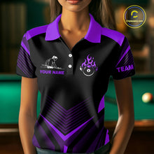 Load image into Gallery viewer, Purple Flaming 8 Ball Pool Polo &amp; 1/4-Zip Team Shirt For Women Custom Billiards Ball Apparel NYN2832