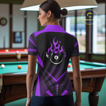 Load image into Gallery viewer, Purple Flaming 8 Ball Pool Polo &amp; 1/4-Zip Team Shirt For Women Custom Billiards Ball Apparel NYN2832