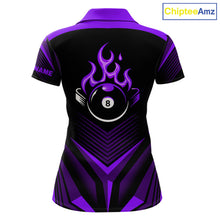 Load image into Gallery viewer, Purple Flaming 8 Ball Pool Polo &amp; 1/4-Zip Team Shirt For Women Custom Billiards Ball Apparel NYN2832