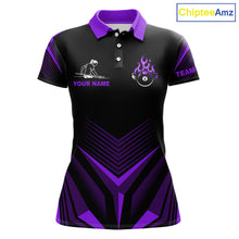 Load image into Gallery viewer, Purple Flaming 8 Ball Pool Polo &amp; 1/4-Zip Team Shirt For Women Custom Billiards Ball Apparel NYN2832