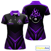 Load image into Gallery viewer, Purple Flaming 8 Ball Pool Polo &amp; 1/4-Zip Team Shirt For Women Custom Billiards Ball Apparel NYN2832