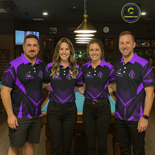 Load image into Gallery viewer, Purple Flaming 8 Ball Pool Polo &amp; 1/4-Zip Team Shirt For Women Custom Billiards Ball Apparel NYN2832