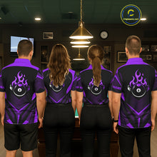 Load image into Gallery viewer, Purple Flaming 8 Ball Pool Polo &amp; 1/4-Zip Team Shirt For Women Custom Billiards Ball Apparel NYN2832
