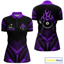 Load image into Gallery viewer, Purple Flaming 8 Ball Pool Polo &amp; 1/4-Zip Team Shirt For Women Custom Billiards Ball Apparel NYN2832