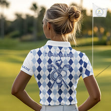 Load image into Gallery viewer, Womens Blue Argyle Pattern Golf Shirts Argyle Golf Clothing Custom Blue Golf Polo, Best Golf Gifts NYN3051
