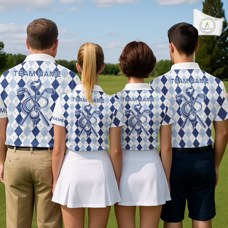 Mens Blue Argyle Pattern Golf Shirts Argyle Golf Clothing Custom Blue Golf Polo, Best Golf Gifts NYN3051