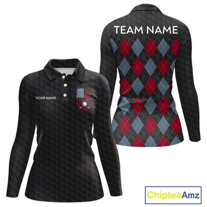 Womens American Flag Golf Shirts Patriotic Golf Jersey Custom Black Ball Golf Clothing, Golf Gifts NYN3053