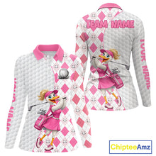 Load image into Gallery viewer, Custom Pink Argyle Golf Polo Shirts For Women Funny Duck Golfer Best Golf Clothing Shirts NYN3055