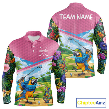 Tropical Funny Parrot Polo Golf Shirts For Men Custom Parrot Golf Team Attire For Golfers NYN3059