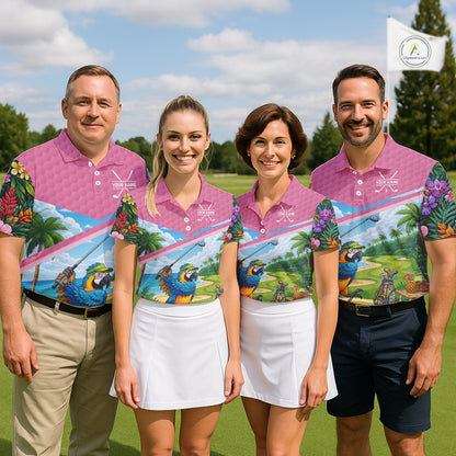 Tropical Funny Parrot Polo Golf Shirts For Men Custom Parrot Golf Team Attire For Golfers NYN3059