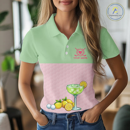 Tropical Funny Flamingo Polo Golf Shirts For Women Custom Pink & Green Golf Team Attire For Golfers NYN3062