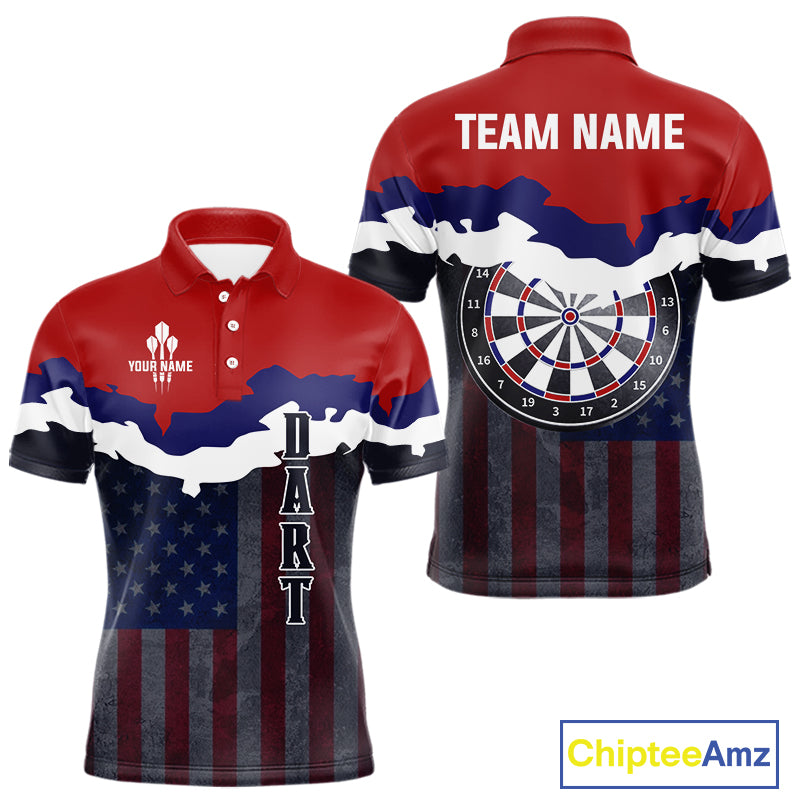 Men's Custom Darts Shirt With American Flag Pattern And Colorful Dartboard NYN0266