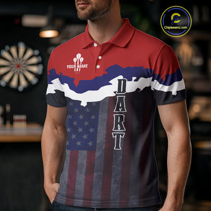 Men's Custom Darts Shirt With American Flag Pattern And Colorful Dartboard NYN0266