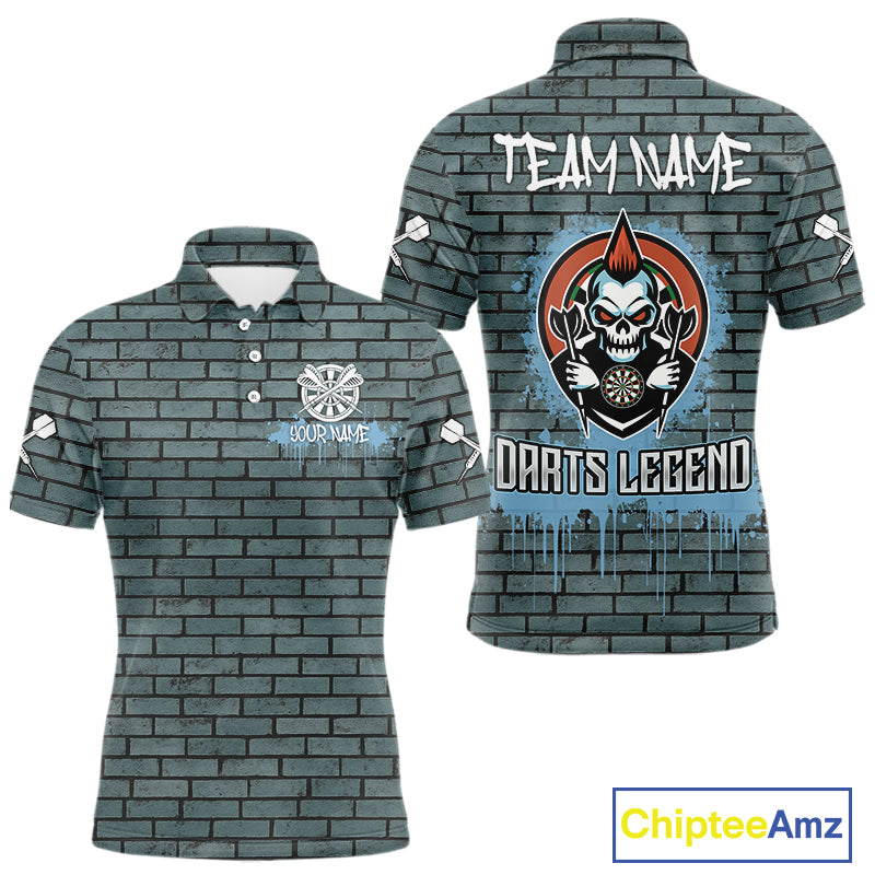 Brick Wall Skull Dartboard Men's Grunge Darts Shirt - Custom Dart Player Uniform NYN0519