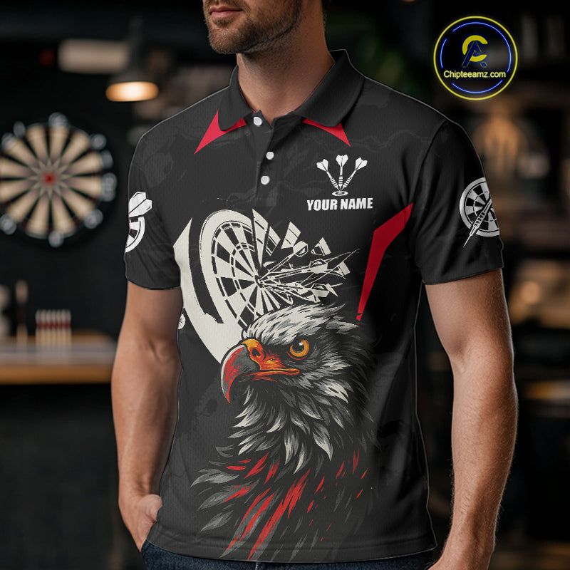 Eagle Cracked Dartboard Custom Red Darts Polo Shirt For Men - Darts Team Jersey NYN0740