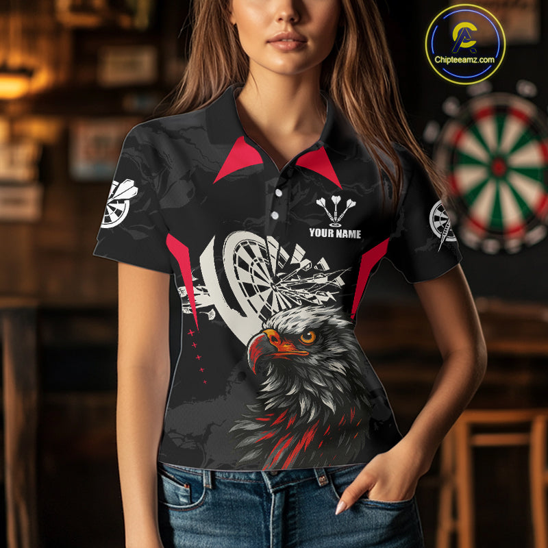 Eagle Cracked Dartboard Custom Red Darts Polo Shirt For Women - Darts Team Jersey NYN0740