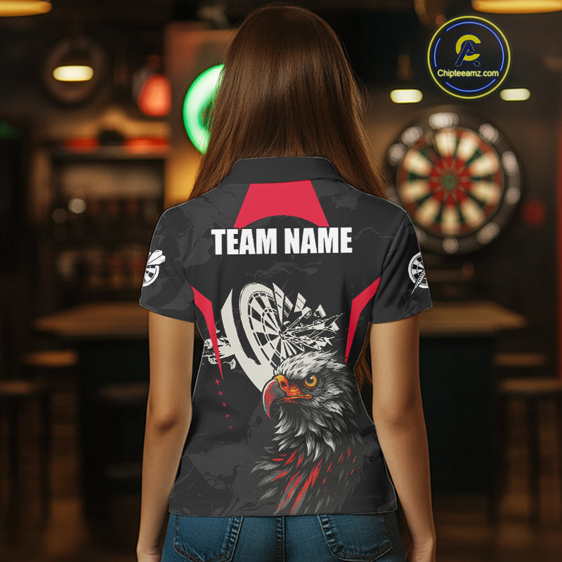 Eagle Cracked Dartboard Custom Red Darts Polo Shirt For Women - Darts Team Jersey NYN0740