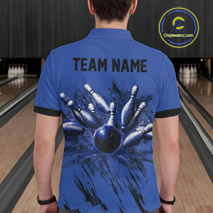 Retro Blue Argyle Grunge Bowling Shirt For Men Custom Team Bowling Tournament Outfits NYN3774