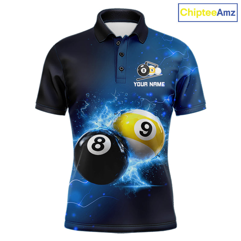 Custom 8 Ball & 9 Ball Mens Billiard Shirt Personalized Thunder Blue Billiard Tournament Jerseys NYN3777