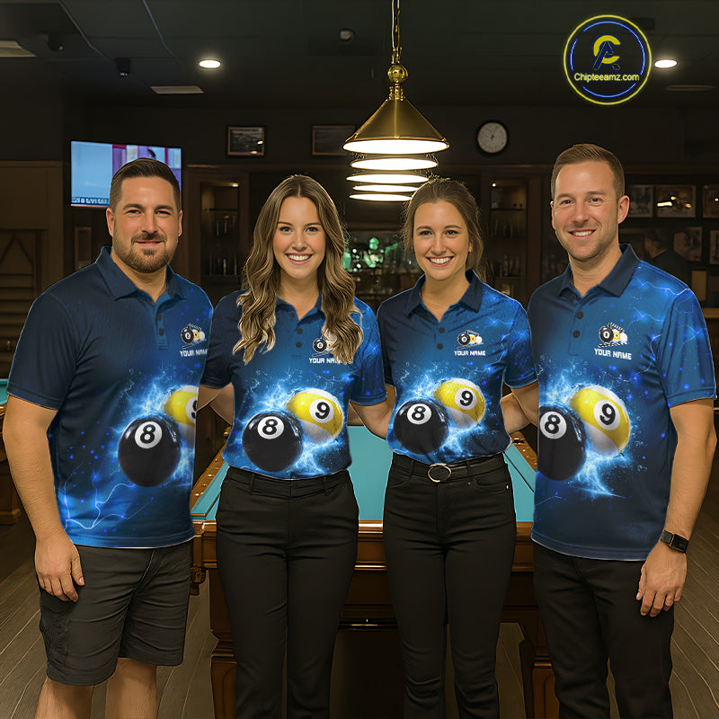 Custom 8 Ball & 9 Ball Mens Billiard Shirt Personalized Thunder Blue Billiard Tournament Jerseys NYN3777