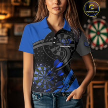 Load image into Gallery viewer, Custom Black &amp; Blue Cracked Dartboard Women Dart Shirt Outfits Polo &amp; 1/4-Zip Dart Jersey NYN1047