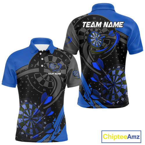 Custom Black & Blue Cracked Dartboard Men Dart Shirt Outfits Polo & 1/4-Zip Dart Jersey NYN1047