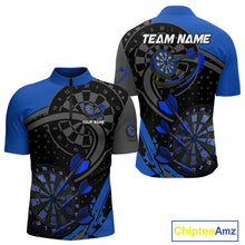 Load image into Gallery viewer, Custom Black &amp; Blue Cracked Dartboard Men Dart Shirt Outfits Polo &amp; 1/4-Zip Dart Jersey NYN1047