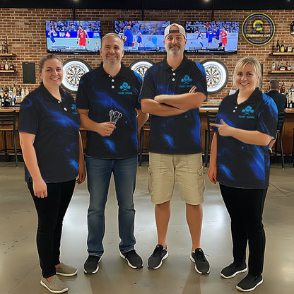 Personalized Black And Blue Flames Dragon Dart Polo Shirts For Men Dart Team Jerseys NYN2188