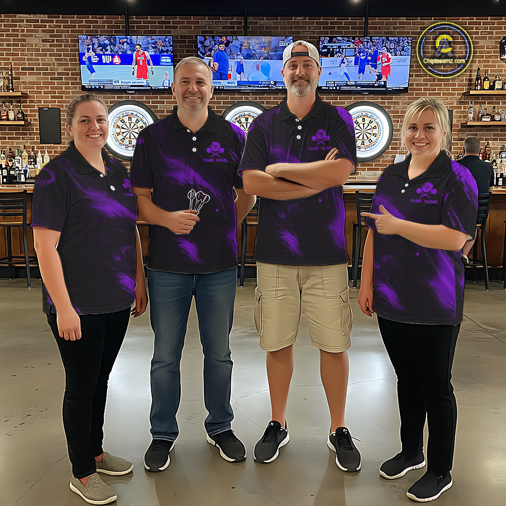 Personalized Black And Purple Flames Dragon Dart Polo Shirts For Men Dart Team Jerseys NYN2190