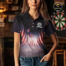 Load image into Gallery viewer, American Flag Grunge Dart Arrow Patriotic Dart Polo Shirts For Women Custom Name For Dart Players NYN2685