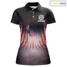 Load image into Gallery viewer, American Flag Grunge Dart Arrow Patriotic Dart Polo Shirts For Women Custom Name For Dart Players NYN2685