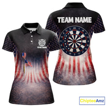 Load image into Gallery viewer, American Flag Grunge Dart Arrow Patriotic Dart Polo Shirts For Women Custom Name For Dart Players NYN2685