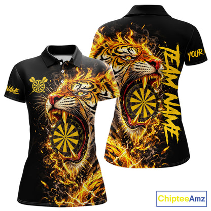 Yellow Horror Tiger Fire Flame Dartboard Custom Women Darts Polo League Shirts Dart Jerseys NYN2838