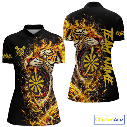 Yellow Horror Tiger Fire Flame Dartboard Custom Women Darts Polo League Shirts Dart Jerseys NYN2838
