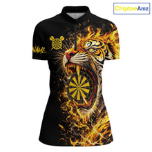 Load image into Gallery viewer, Yellow Horror Tiger Fire Flame Dartboard Custom Women Darts Polo League Shirts Dart Jerseys NYN2838