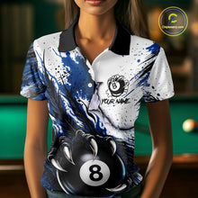 Load image into Gallery viewer, White And Blue Claws 8 Ball Billiard Pool Shirt For Women Custom Billiard Attire Team Jersey NYN3064