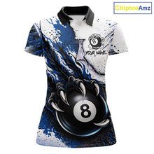 Load image into Gallery viewer, White And Blue Claws 8 Ball Billiard Pool Shirt For Women Custom Billiard Attire Team Jersey NYN3064