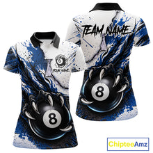 Load image into Gallery viewer, White And Blue Claws 8 Ball Billiard Pool Shirt For Women Custom Billiard Attire Team Jersey NYN3064